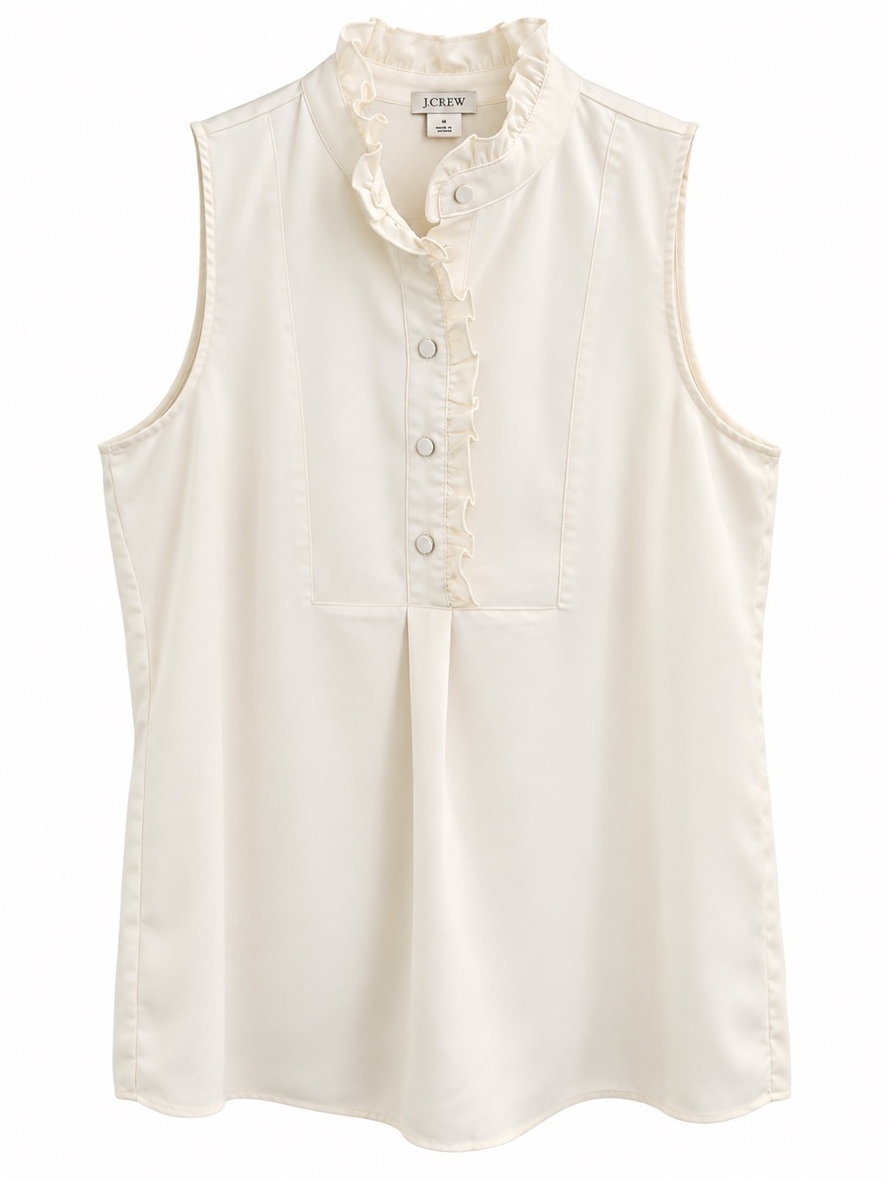 J.Crew Ruffle-Trim Crepe Sleeveless Blouse Tank Ivory Cream Style